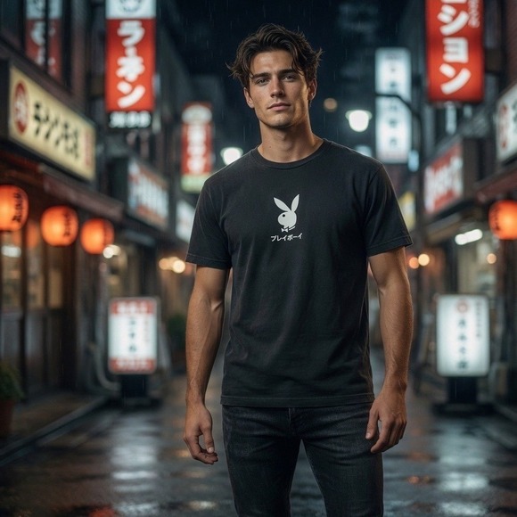 PLAYBOY Other - Playboy Club Tokyo Japan Color Bars Graphic T-Shirt Mens Large Black Ace Spades